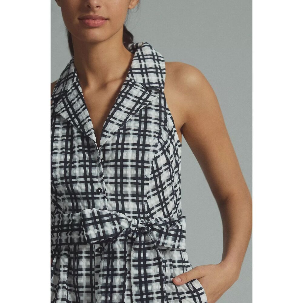 Maeve by Anthropologie Plus Size Black White Plaid Flounce Mini Shirt Dress NEW - Picture 12 of 12